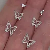 Stud Earrings 925 Silver Needles Full Zircon Butterfly Women Party Birthday Gift Y2K Jewelry Accesorios Aesthetic Eh2025