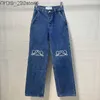 Jeans Jeans Jeans Designer Loewee Purple Jeans Mens Arrivals Lowewe Stacked Men Street Hollowed Out Patch Embroidered Decoration Z230720 240304