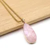 Hänghalsband Reiki Healing Crystal Energy Natural Semi Precious Stone Rose Quartz droppform Halsband Utsökta smycken för kvinnor