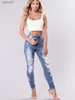 Damesjeans mode potlood denim broek gewassen jeans stretch midden taille gat jeans uitgehold S-3XL 240304