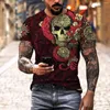 メンズTシャツの夏のトレンド渦巻きメキシコのアステカクエッツォンカジュアルTシャツストリートファッションクラシックレトロOネックルーズシニア3Dプリントトップ
