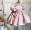 Jewel Satin Knee-length Short Sleeve Flower Girls' Dress Princess Wedding Party Christmas Dresses Girls' First Birthday Dresses