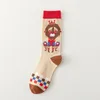 Chaussettes en coton pour femmes, 1 paire, à la mode, Art élégant, Orange, jaune, cheval, Lion, longues, Style éthique, robe Sox, cadeau d'été