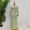 Set Set da 2 pezzi Abito da donna Musulmano Gonna lucida e Top Set Donna Camicie eleganti Camicette Kimono Abiti islamici modesti Abito Turchia