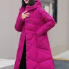 Damen-Grabenmäntel Winter-Frauen-Weinlese-Daunen-Baumwolljacke mit Kapuze chinesischer Knoten-Knopf Art und Weise lose lange Parkas 2024 elegante weibliche