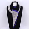 Dudo boa qualidade prata/azul real/fúcsia luxo cristal frisado colar brincos pulseira moda feminina africana conjunto de jóias de festa