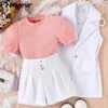 Kläder sätter Prowow Kids Clothes Girls Outfit Laple Blazer Jacket Puffly Sleeve T-shirts Hög midja Shorts Barn sommardräkt för