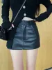 Skirts Black PU Leather Skirts Women Mini Sexy Girls Slim Fashion Korean Style Vintage Allmatch Aline Females High Waist Pockets Chic