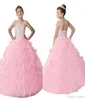 Nova chegada longo rosa meninas pageant vestidos aberto volta ilusão pescoço brilhante miçangas babados espartilho casamento vestidos da menina de flor che5574335