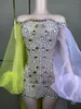Stadiumkleding Sexy avond Kleurrijke kristallen transparante jurk Verjaardag Vier Outfit Prom Bruiloft Poshoot
