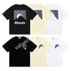 Tasarımcı Rhude Men T-Shirt Yuvarlak Yaz Tshirts Sıradan Moda Tees Kısa Kollu Yüksek Kaliteli Hip Hop Gevşek Boyut S-XL