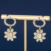 Vintage Ear Stud Crystal Flower Pendant Double Letter Earring for Women's Brass S925 Silver Needle Earrings With Original Box Jewelry Supply