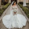 Elegante off-the-shoulder zeemeermin trouwjurken bloemen kant applicaties naakt voering kerk bruidsjurken vestido de novia