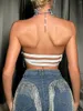 Women's Tanks SJ Fashion Women 2024 Handmade Rhinestones Backless Slim Fit Sexy Top