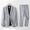 Herenpakken Lente Zomer Linnen Jas Sets Heren Kleding Casual Blazer Broek Set Mannen Harajuku Losse 2 Stuk streetwear Mode Dun