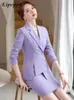 Women's Two Piece Pants Asymmetric Size S-4XL Women Pant Suit High Quality Blue Purple Black Pieces Set Single Button Blazer With Trouser