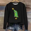 Etnik Giyim Komik Noel Ağaçları Baskı Kadınlar İçin Gömlekler Uzun Kollu Grafik Kazak Üstler Büyük Boy Crewneck Sweatshirt