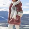 Kvinnorjackor 2024 Autumn Winter Warm Plush dragkedja Ficka huva Loose Jacketkläder Kashmir Ytterklädesrockar kallt skydd