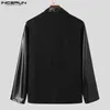 Incerun tops estilo coreano masculino fivela de metal emenda blazer moda masculina imitação de couro manga comprida terno casacos s5xl 240223