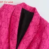 Blazers Hot Pink Lace Blazers Straight Oversize Set Bloggers Street Stylish Elegant Woman Outwears PBZA Female 1971340