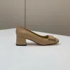 Décontracté Designer De Mode Femmes Chaussures Bureau Dame Noir En Cuir Véritable Bout Rond Boucle Chunky Talons Hauts Chaussures Pompes