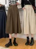 Skirts Corduroy Long Pleated Skirt Women High Waist Vintage Winter Korean Autumn Casual A Line Saia Feminina