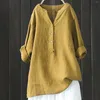 Bluzki damskie Kobiety vintage bawełniane koszule plus wielkości luźne kreski swobodne stałe kolor Bluzka z długim rękawem elegancka tunikowa talia
