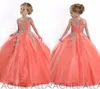 New party Little Girls Pageant Dresses Princess Tulle Sheer Jewel Crystal Beading White Coral Kids Flower Girls Dress Birthday gow1257428