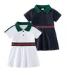 Vestidos de meninas 2024 Toddlers Roupa Baby Girl Girl Blue e White Stripes Camisa Vestido de verão Crianças de manga curta saia de algodão Classic Lapel importado