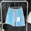 Denim shorts kvinnor märke byxor vind trend klassiska full tryckta brev sommar högkvalitativ midja