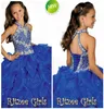 Bärade kristaller Rems Blue Girls Pageant Dresses 2019 Halter Neck Little Kids Flower Girls Dress Tiered Ruffles First Holy Commun2102196