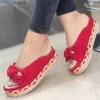 Sandały Sandały Kobiety swobodne kliny obcasy do letnich butów Peep palce str Sandalias Mujer Sweet PlatformH2434