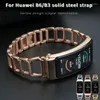 Bandas de relógio para Huawei B6 Watchband B3 Sports Sólido Aço Inoxidável 16m Pulseira Pulseira Dourada Moda Rosa Ouro Oco Out Chain