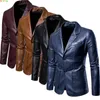 2023 Spring Autumn Fashion Mens Lapel Leather Dress Suit Pow Male Business Casual Pu Blazers Jacket 240229