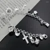 Link Bracelets Beautiful Fashion Elegant Silver Color 13 Pendant Charms Moon Star Cross Crystal Bracelet High Quality Gorgeous Jewelry H144