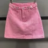 Saia outono estilo ocidental rosa denim saia feminina cintura alta palavra saco hip saia coreano roupas de moda saia jeans império