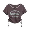 T-shirt Y2k con coulisse T-shirt da donna con lettera Crop Top T-shirt a maniche corte retrò americana T-shirt coreana grafica sottile estiva 2000s Vestiti 240219