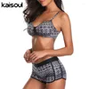 Maillots de bain pour femmes Kaisoul 2024 Plue Taille S-5XL Deux pièces Impression Maillot de bain Femmes Slim Strap et Boxer Shorts Style Brésilien Beachwear