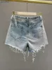 Jean femme jean printemps Denim Shorts taille haute européenne bas mince déchiré perlé frangé jambe large pantalon court 240304