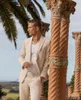 Costumes pour hommes kaki lin costume d'affaires décontracté manteau de marié personnalisé mariage simple boutonnage 2 pièces ensemble (veste pantalon)