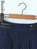 Skirts 2024 Bazaleas Sexy Buckle Belt Summer Pleated Y2K Navy Blue Stripe Mini Skirt
