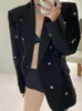 ディートファッションの女性ブレザーノッチ付き首輪長袖シングルボタン3Dラブリベット装飾スーツジャケット秋7AB858 240226