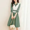 UBieraj się damska kamizelka na dzianiny patchwork eleganckie eleganckie sukienki imprezowe koreańskie biuro mody dama długie rękaw Slim Midi Sukienka vestidos