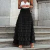 skirt Women's New Summer Long Skirt Layered Ruffles Design Elegant Maxi Skirt Office Women Commuting Party Attire Autumn Elegant Skirt