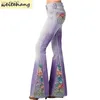 Damesjeans Lente Nieuwe Jeans Gradiënt Bloemenprint Imitatie Bell Bottoms Dames Hoge Taille Lange Broek Plus Size Damesbroeken 240304