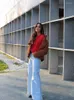 Chalecos de mujer 2024 suelto o-cuello hebilla de metal rojo punto cardigan chaleco moda mujer sin mangas solo pecho elegante calle suéter