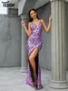 فساتين غير رسمية Yeesexy Summer Dress Women 2024 Trend Trend Spaghetti Lackless Drall V-Neck Purple Prom Party Evening