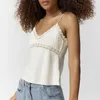 Kvinnors tankar Cami Crop Tops Slim Sleeveless Lace Trim Brodery V Neck Backless Justerbar Spaghetti Strap Tank för Party Club