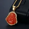 Hip Hop Vintage Multicolour Jade Maitreya Buddha Titanium Steel Pendant Halsband 18K Real Gold Plated Women Men smycken