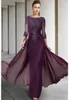 2023 Purple Vintage Purple Mother of Bride Dress Jewel Sequin Appliques Sleeves Godmother Wedding Party Gowns8770430